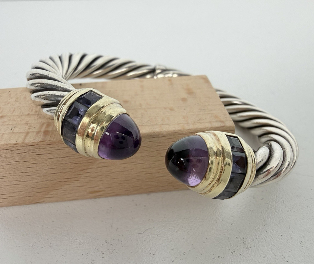 David Yurman Amethyst Cable Classic Bracelet 10mm in Sterling Silver & 14K Gold
